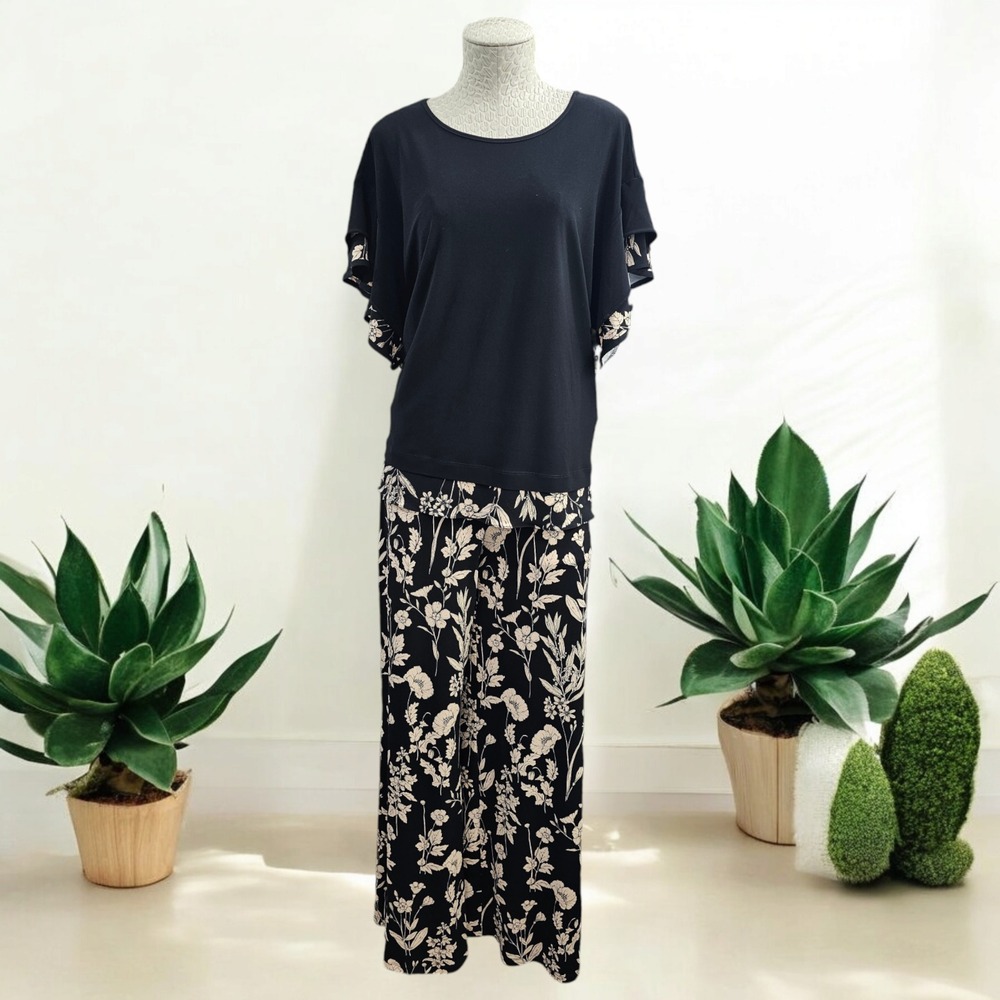 Joseph Ribkoff size‎ 12 14 Wide Leg Pants Ruffle Sleeve Blouse 2 Pc Set EUC
